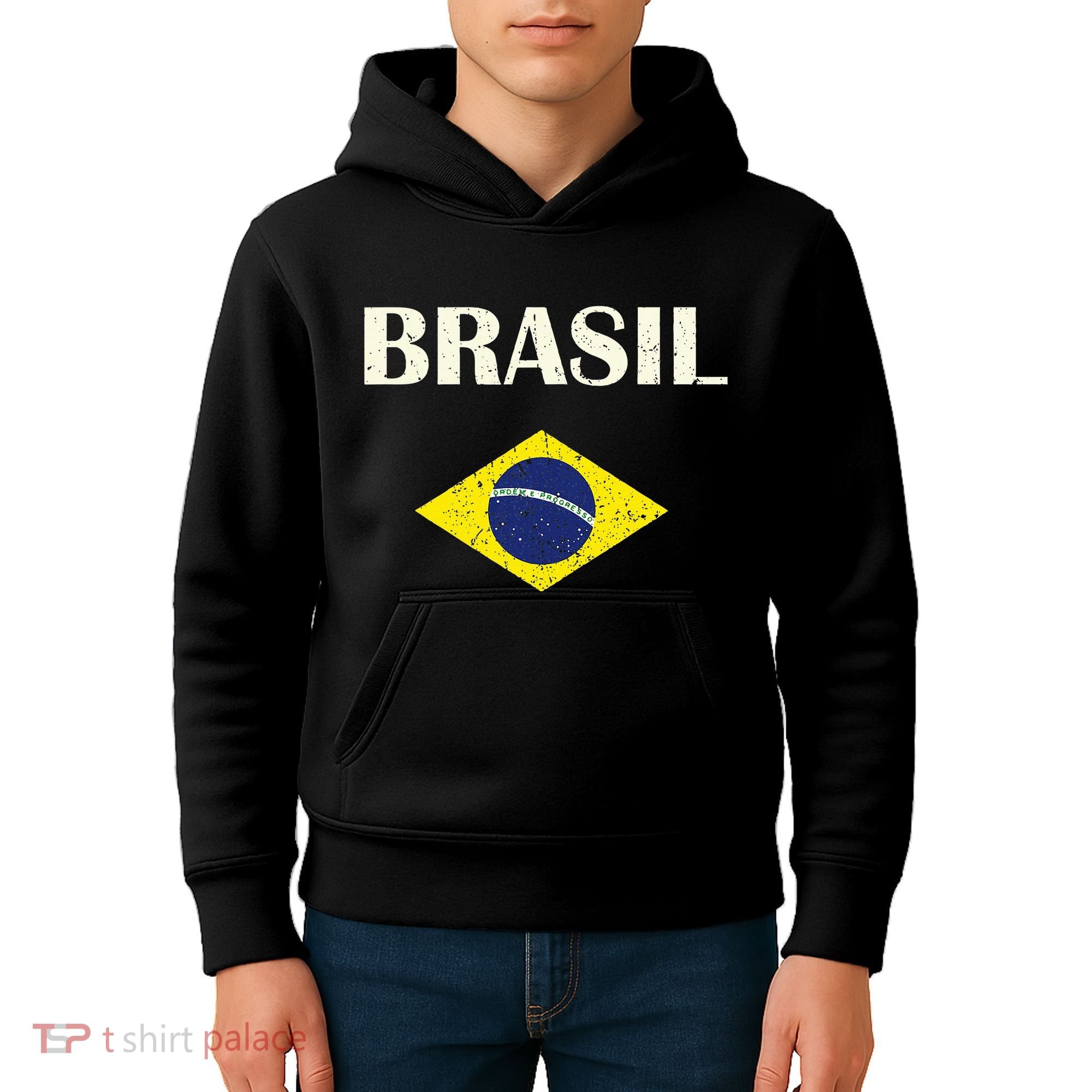 Brasil Flag Retro Soccer Kids Hoodie