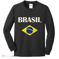 Brasil Flag Retro Soccer Kids Long Sleeve Shirt thumb 0