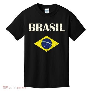 Brasil Flag Retro Soccer Kids T-Shirt