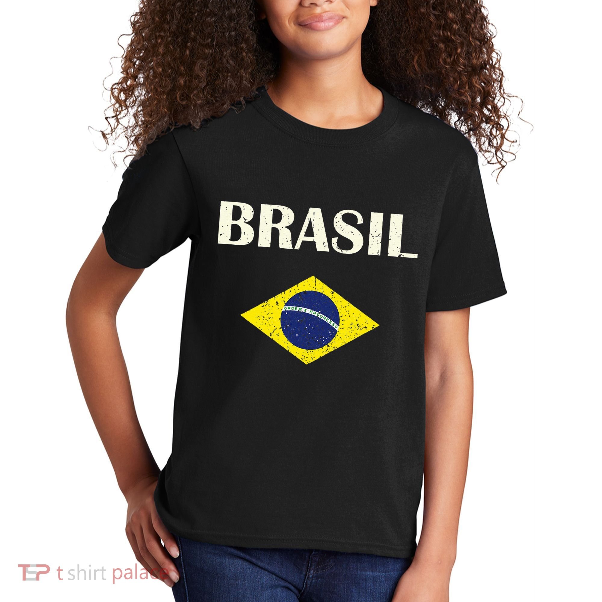 Brasil Flag Retro Soccer Kids T-Shirt