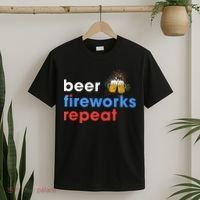 Beer Fireworks Repeat Funny 4th Of July Beer Lovers Gifts T-Shirt thumb 2