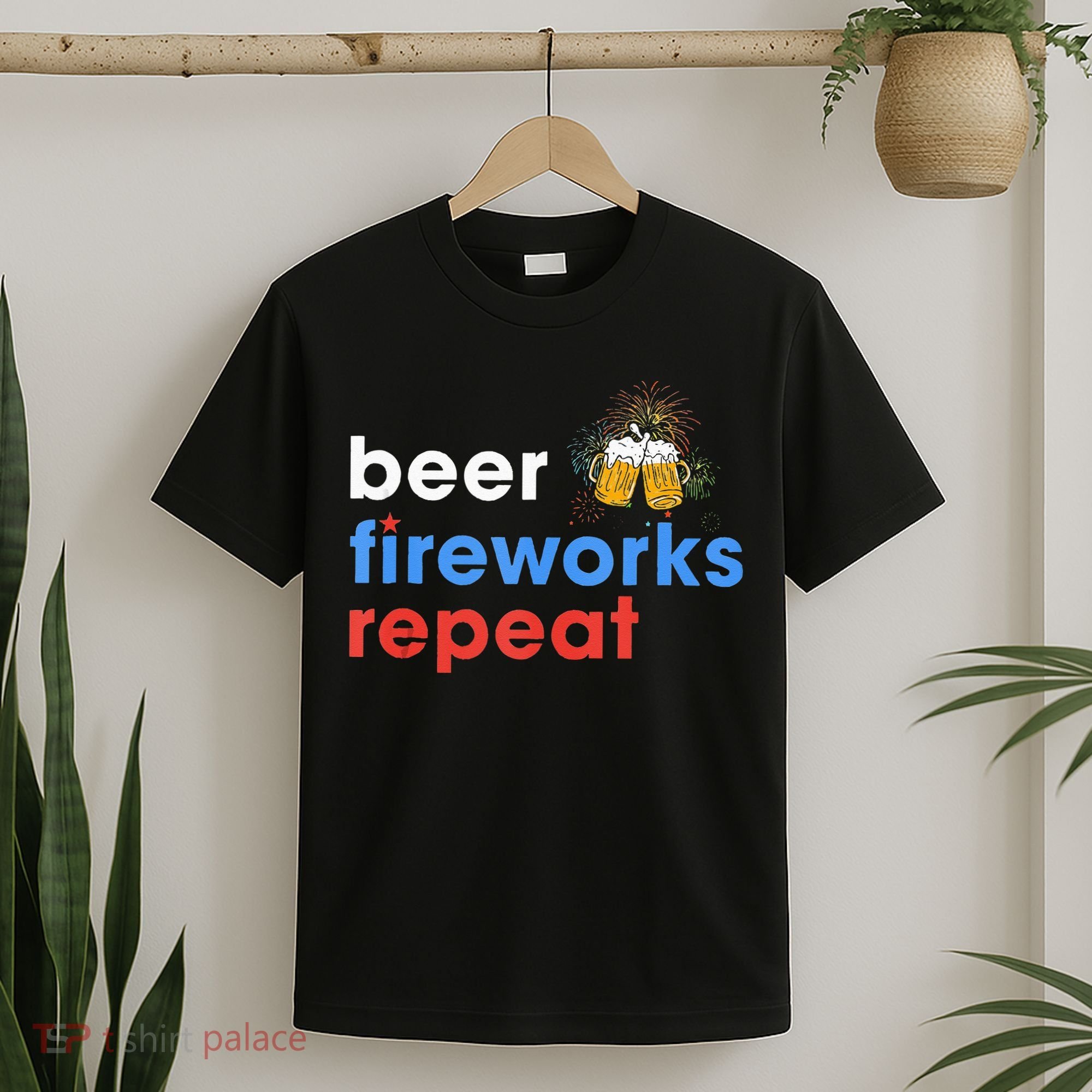 Beer Fireworks Repeat Funny 4th Of July Beer Lovers Gifts T-Shirt