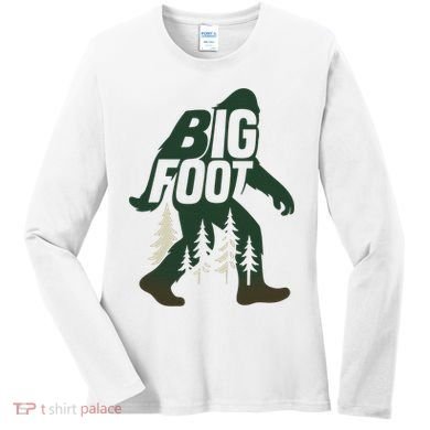 Bigfoot Forest Silhouette Retro Cryptid Wilderness Women's Long Sleeve Shirt
