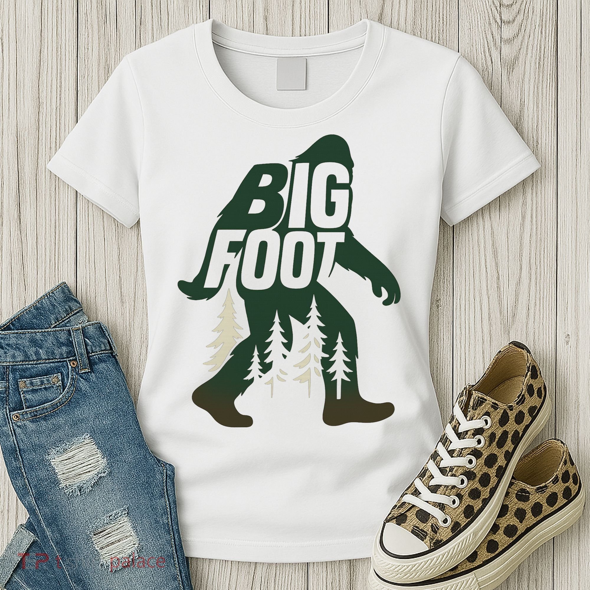Bigfoot Forest Silhouette Retro Cryptid Wilderness Women's T-Shirt