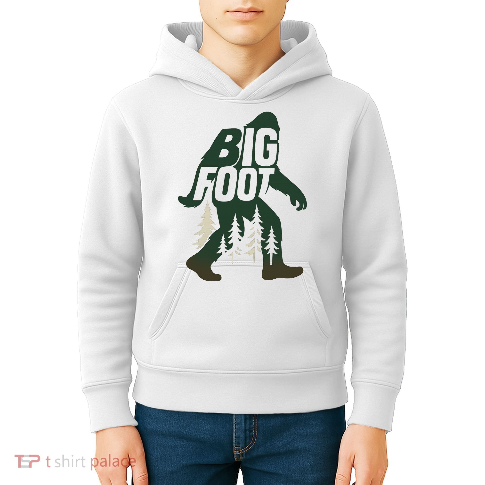 Bigfoot Forest Silhouette Retro Cryptid Wilderness Kids Hoodie