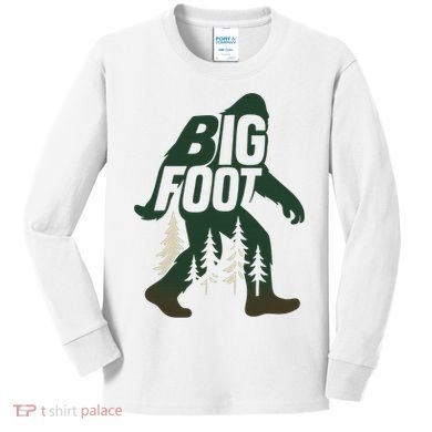Bigfoot Forest Silhouette Retro Cryptid Wilderness Kids Long Sleeve Shirt