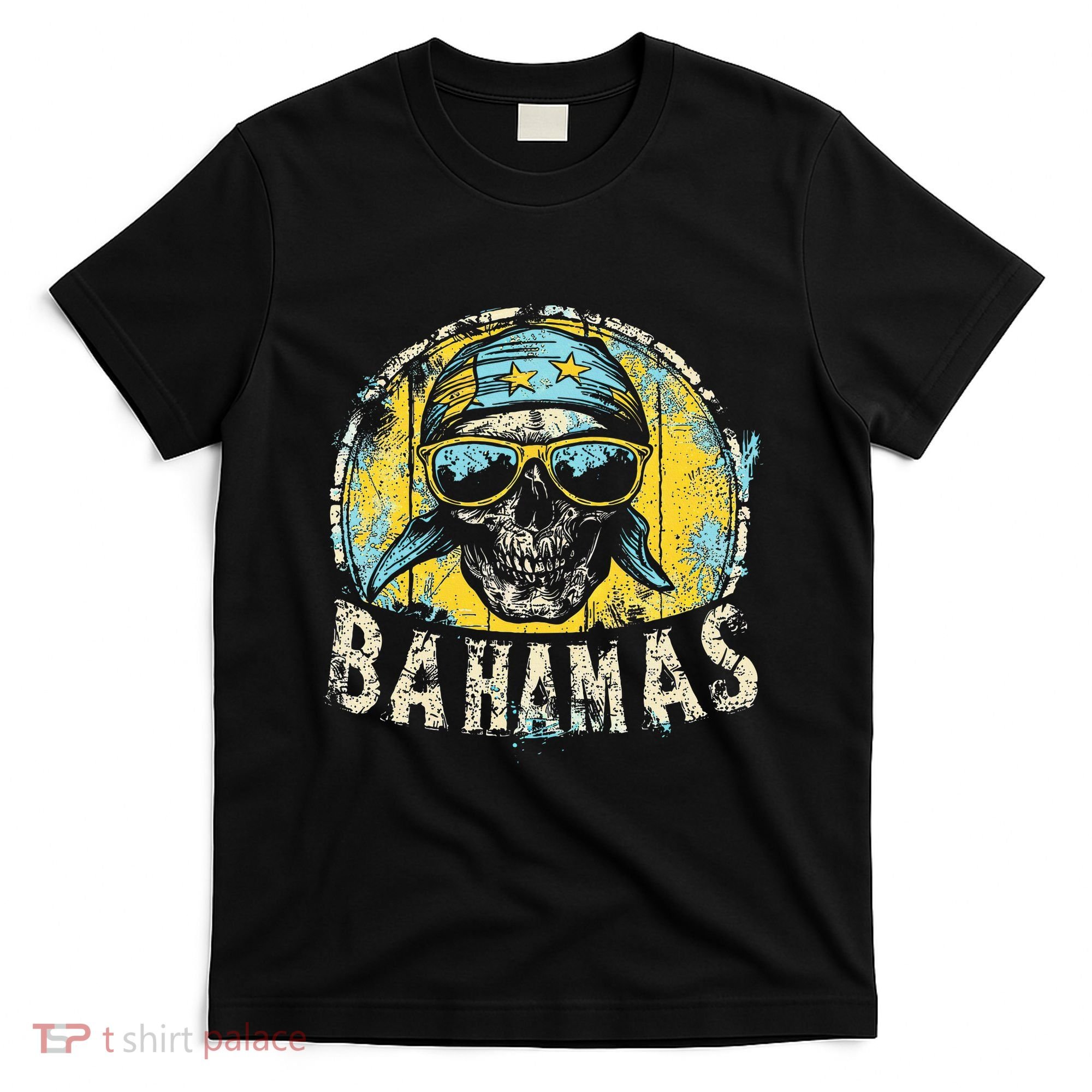 Bahamas Flag Skull Skeleton Vintage Country Cruise Family T-Shirt