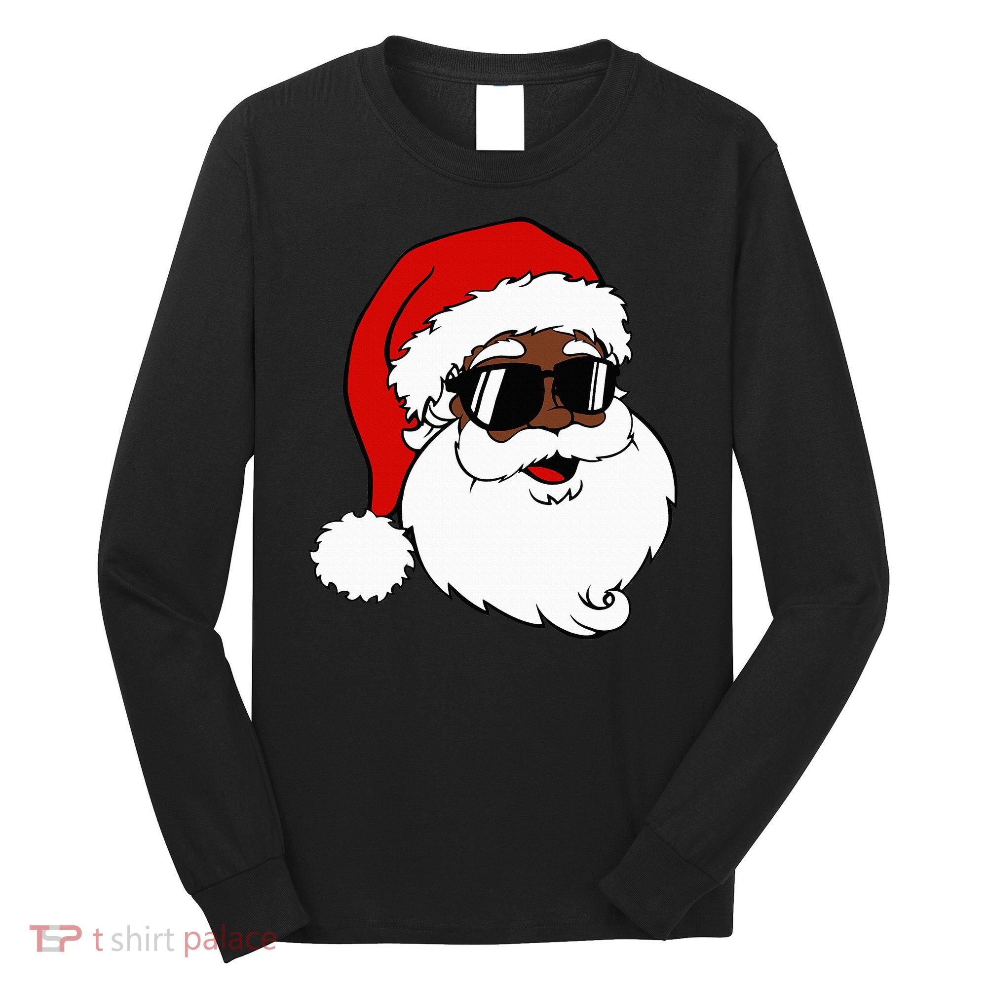 Black Funny Santa Claus Sunglasses Christmas Xmas Long Sleeve Shirt