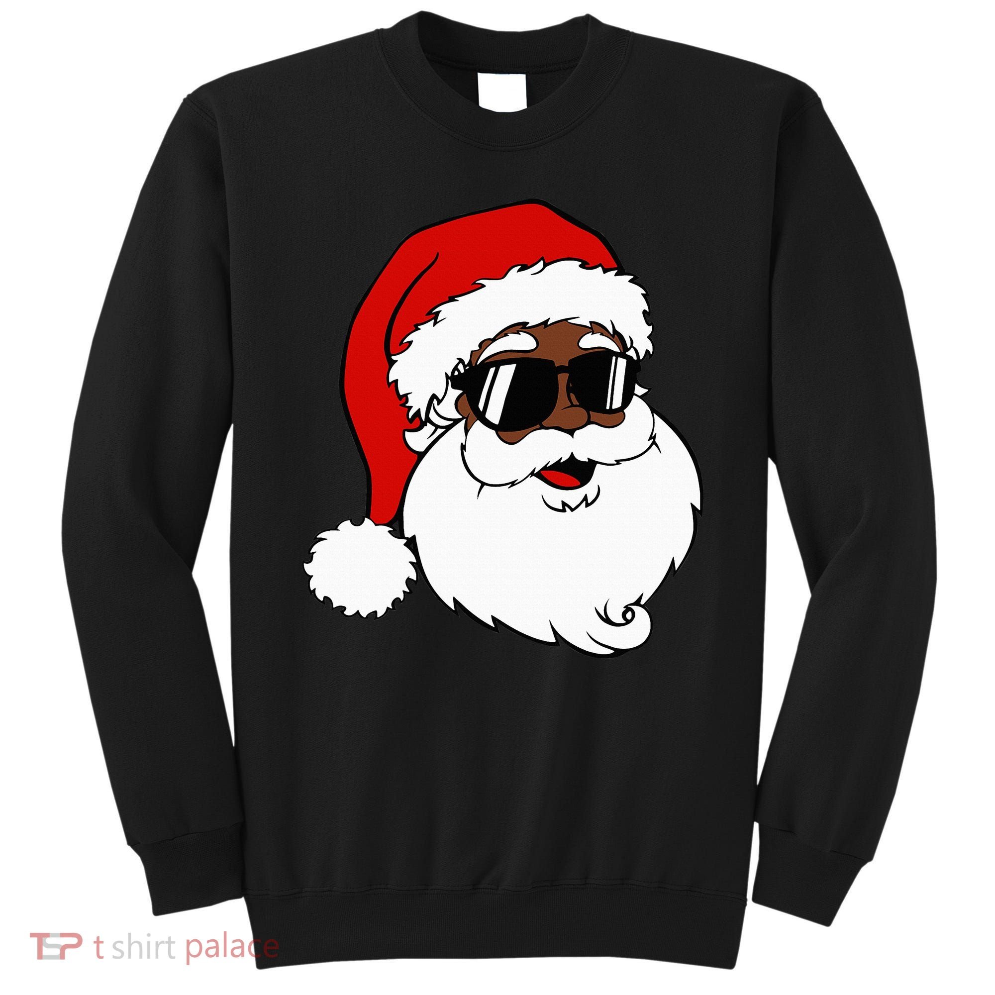 Black Funny Santa Claus Sunglasses Christmas Xmas Sweatshirt