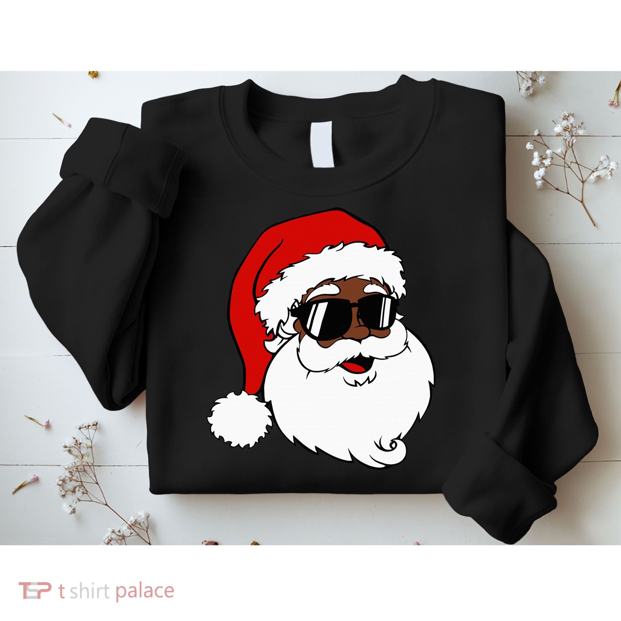 Black Funny Santa Claus Sunglasses Christmas Xmas Sweatshirt