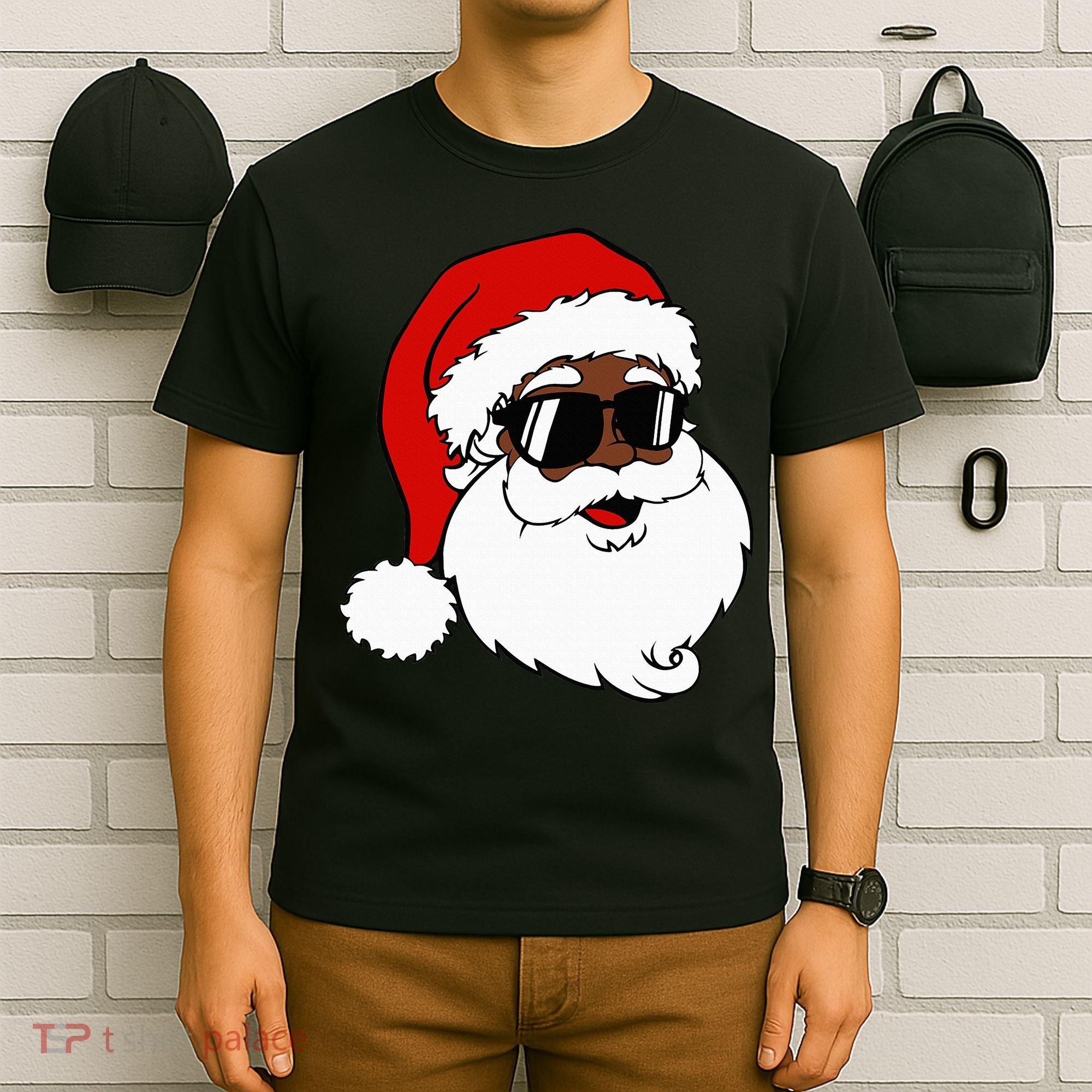 Black Funny Santa Claus Sunglasses Christmas Xmas T-Shirt