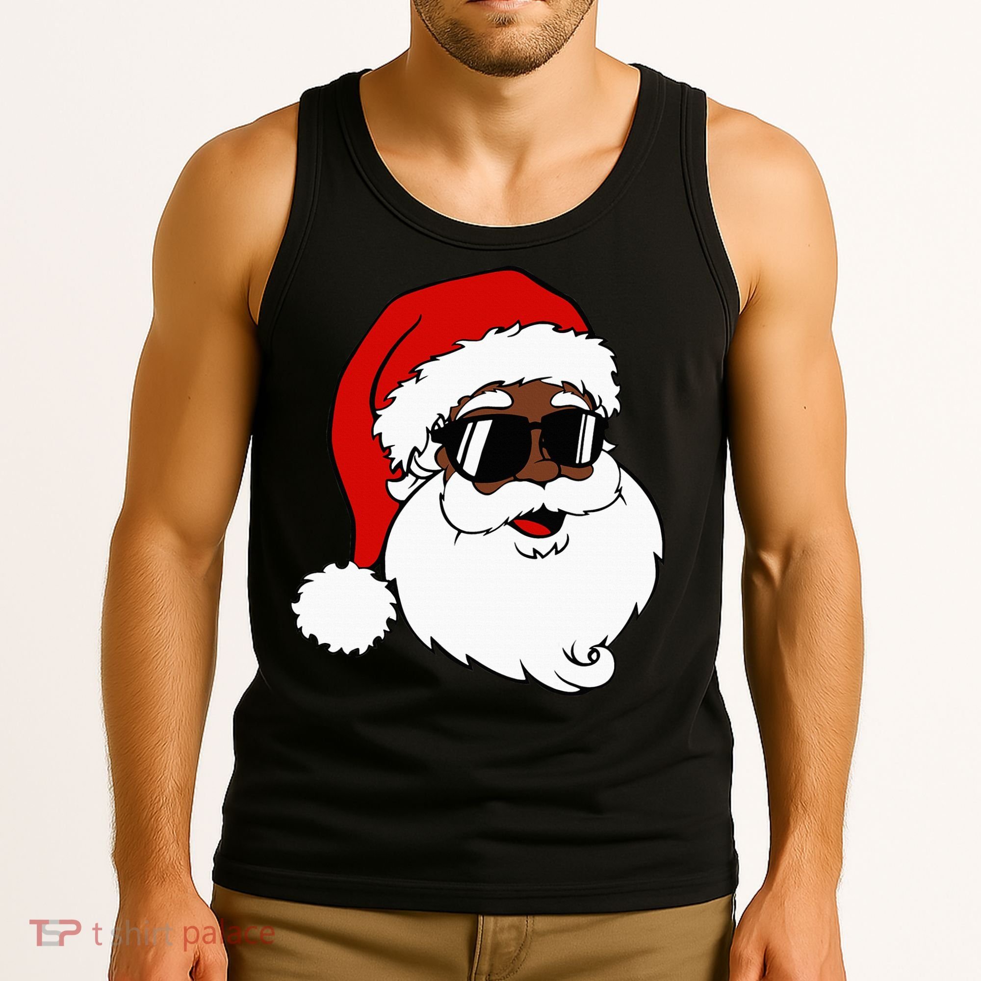 Black Funny Santa Claus Sunglasses Christmas Xmas Tank Top