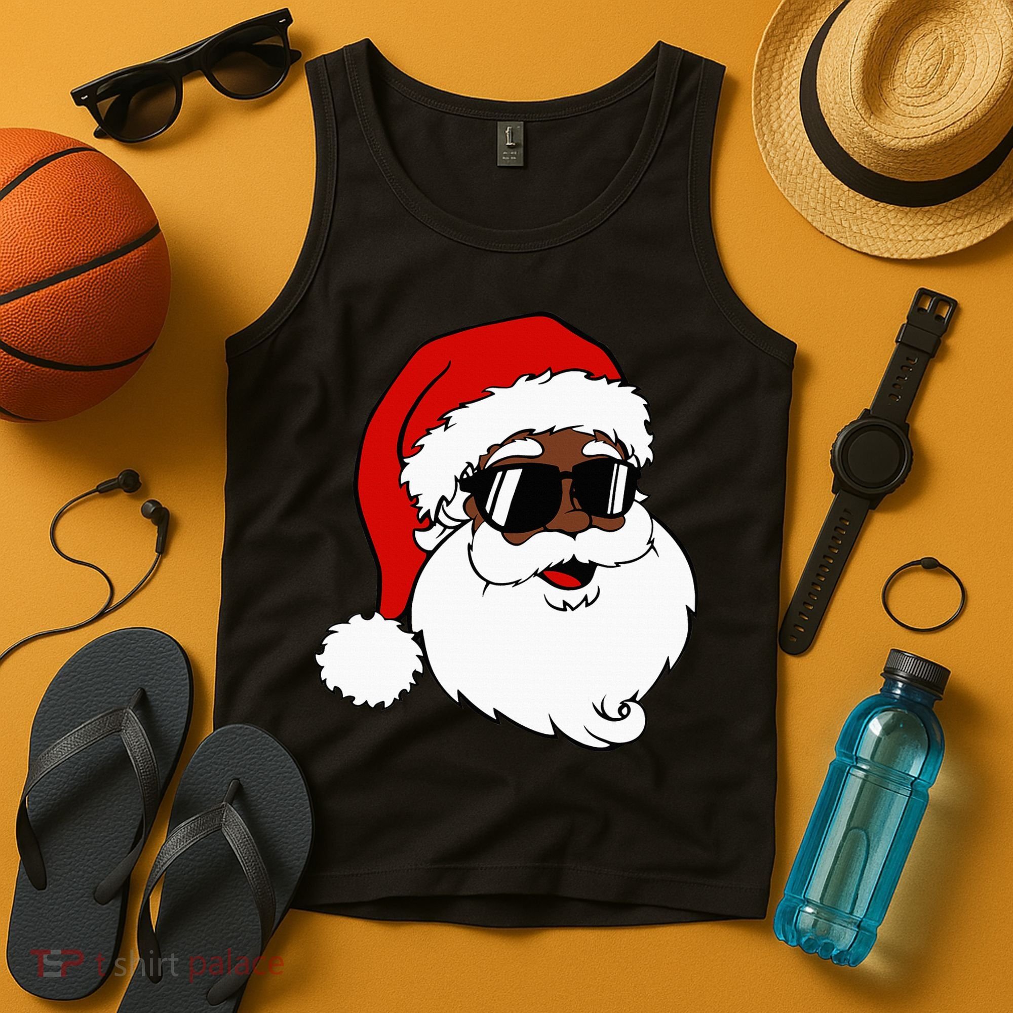 Black Funny Santa Claus Sunglasses Christmas Xmas Tank Top