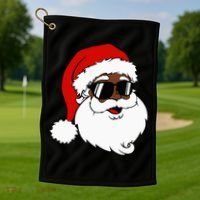 Black Funny Santa Claus Sunglasses Christmas Xmas Golf Towel thumb 1