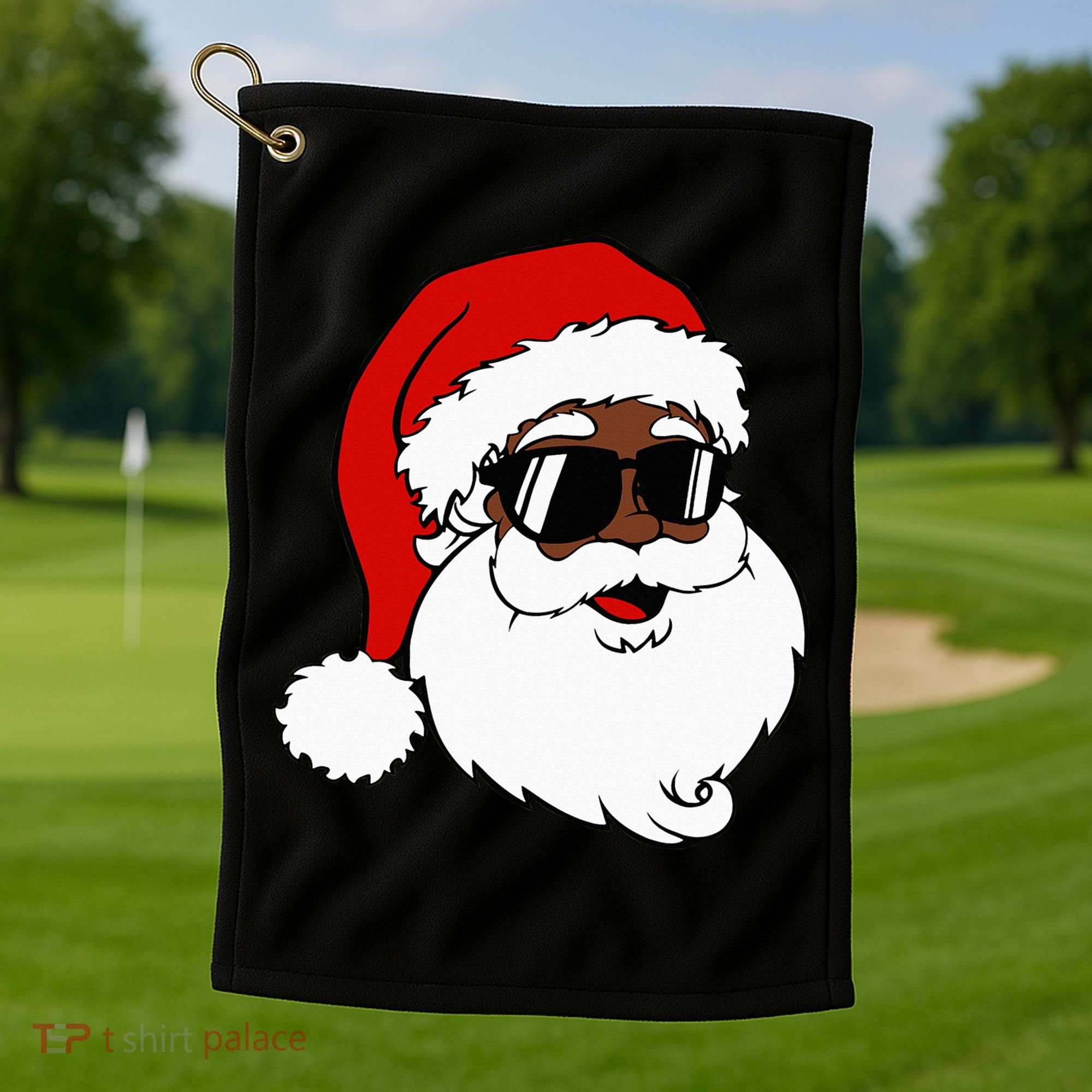 Black Funny Santa Claus Sunglasses Christmas Xmas Golf Towel