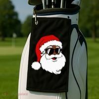Black Funny Santa Claus Sunglasses Christmas Xmas Golf Towel thumb 2