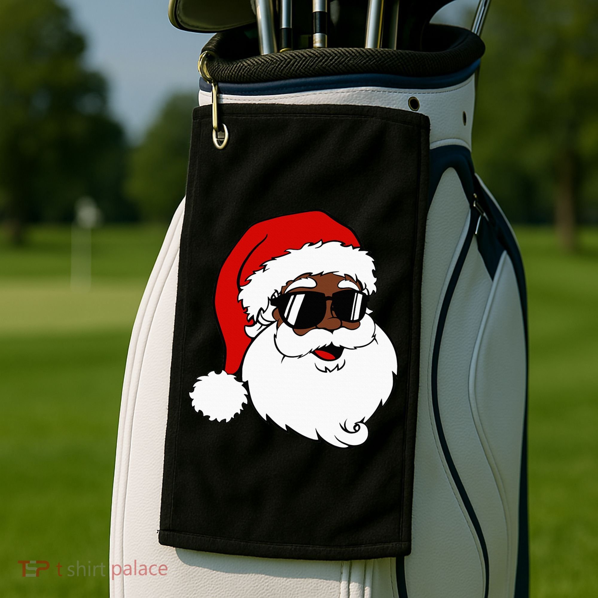 Black Funny Santa Claus Sunglasses Christmas Xmas Golf Towel