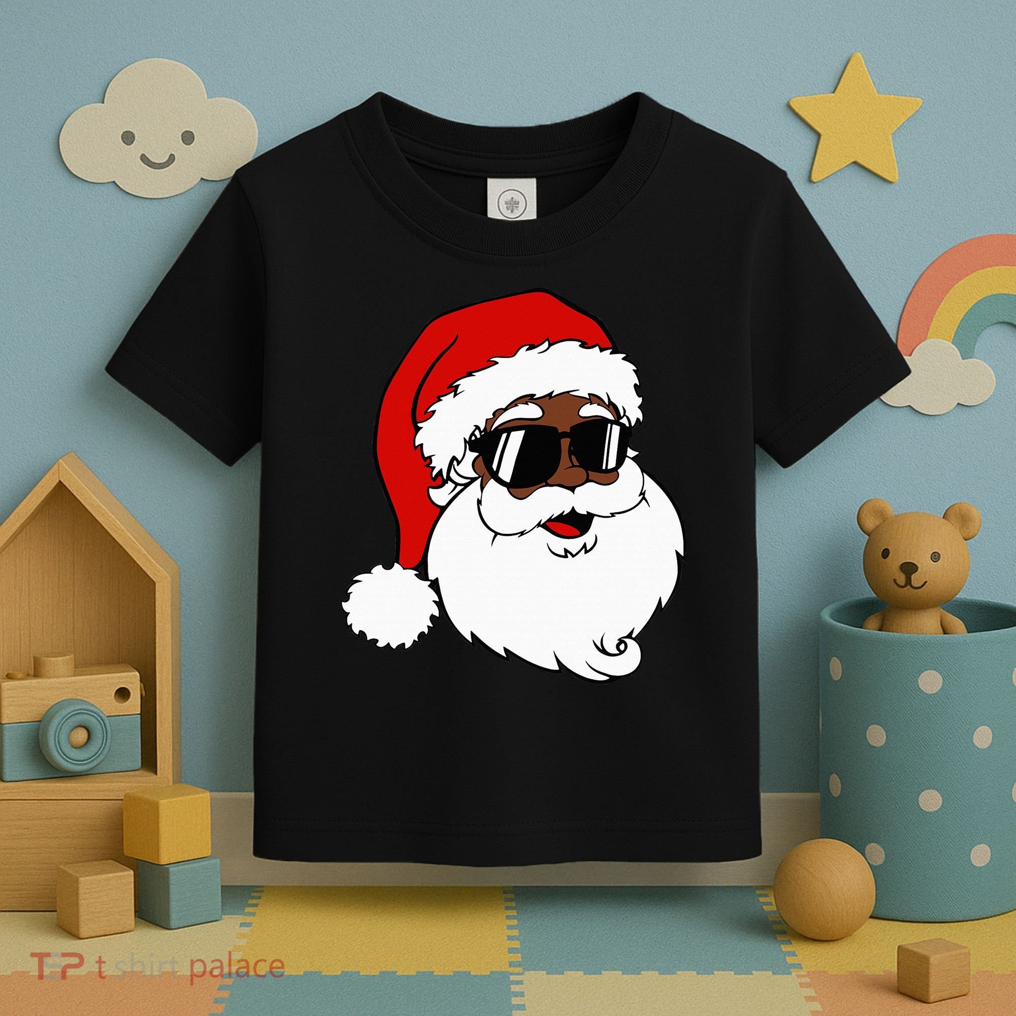Black Funny Santa Claus Sunglasses Christmas Xmas Toddler T-Shirt