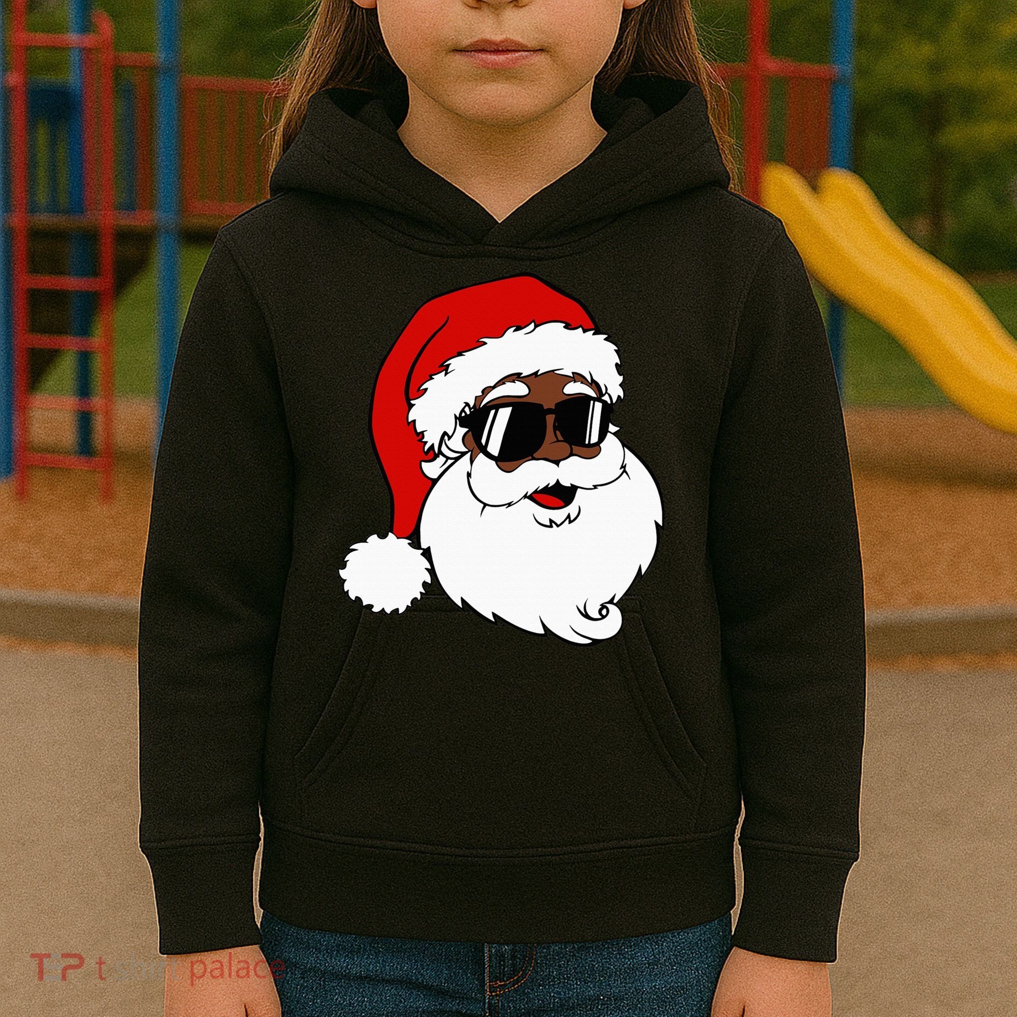 Black Funny Santa Claus Sunglasses Christmas Xmas Kids Hoodie