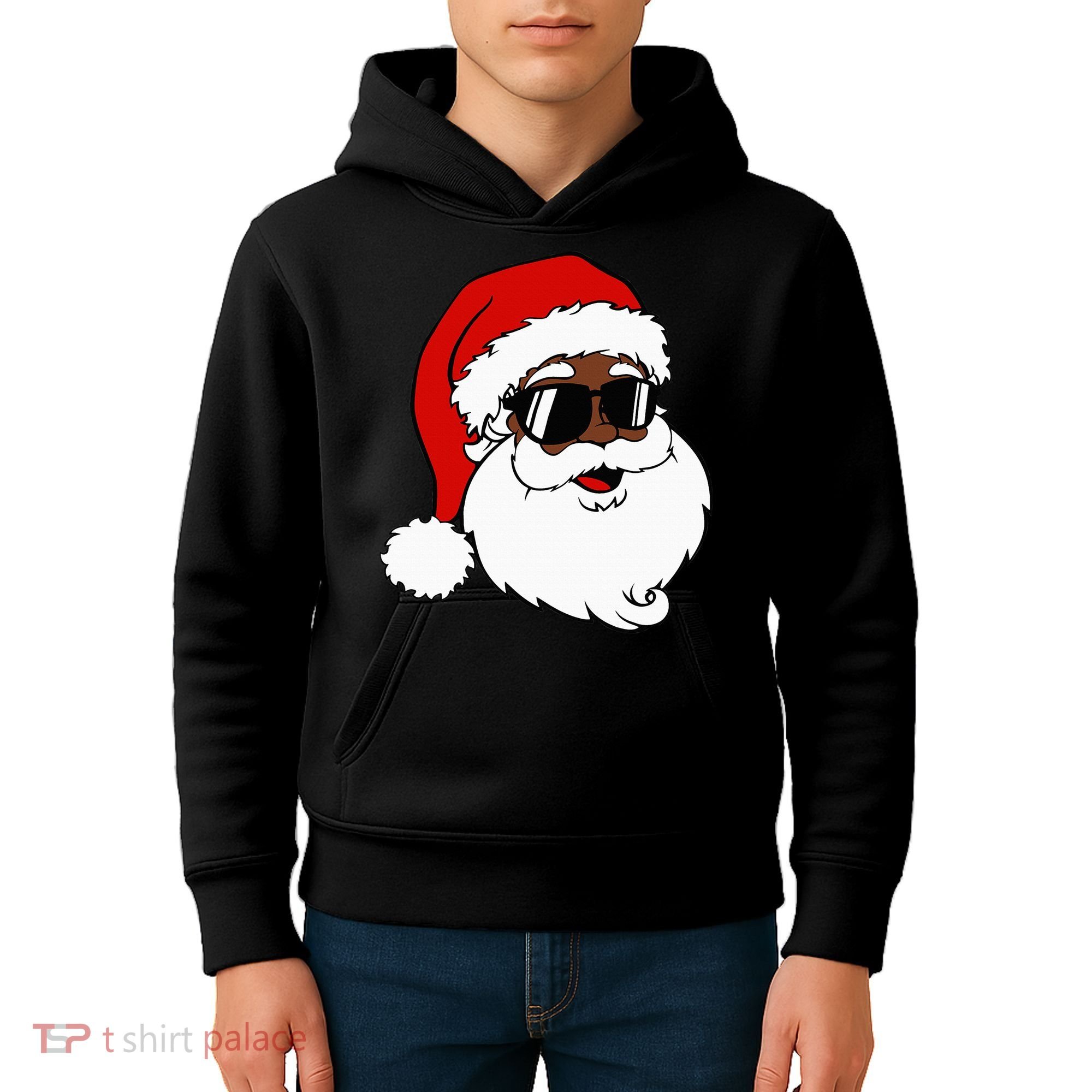 Black Funny Santa Claus Sunglasses Christmas Xmas Kids Hoodie