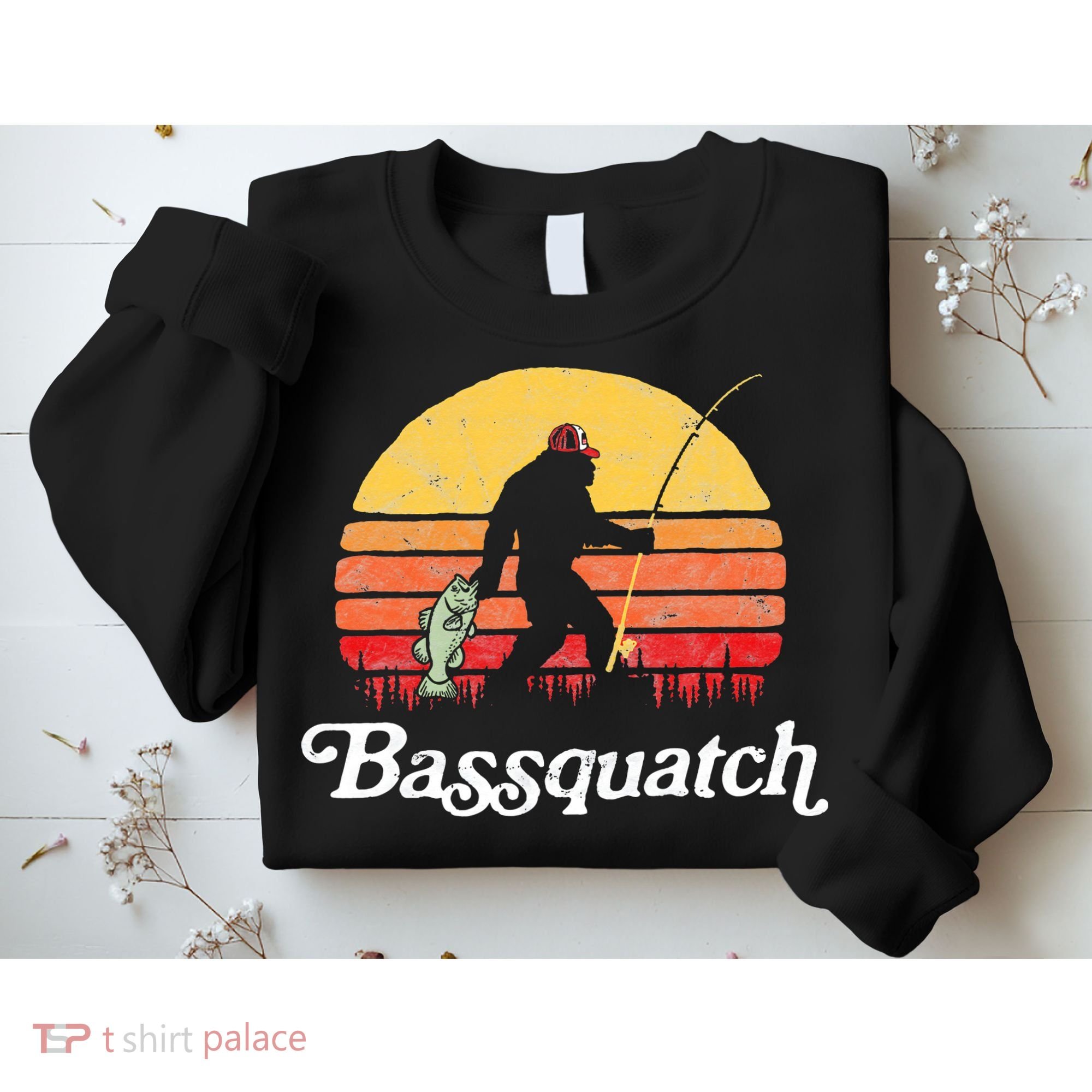 Bigfoot Fishing Shirt Funny Retro Sasquatch Dad Sweatshirt