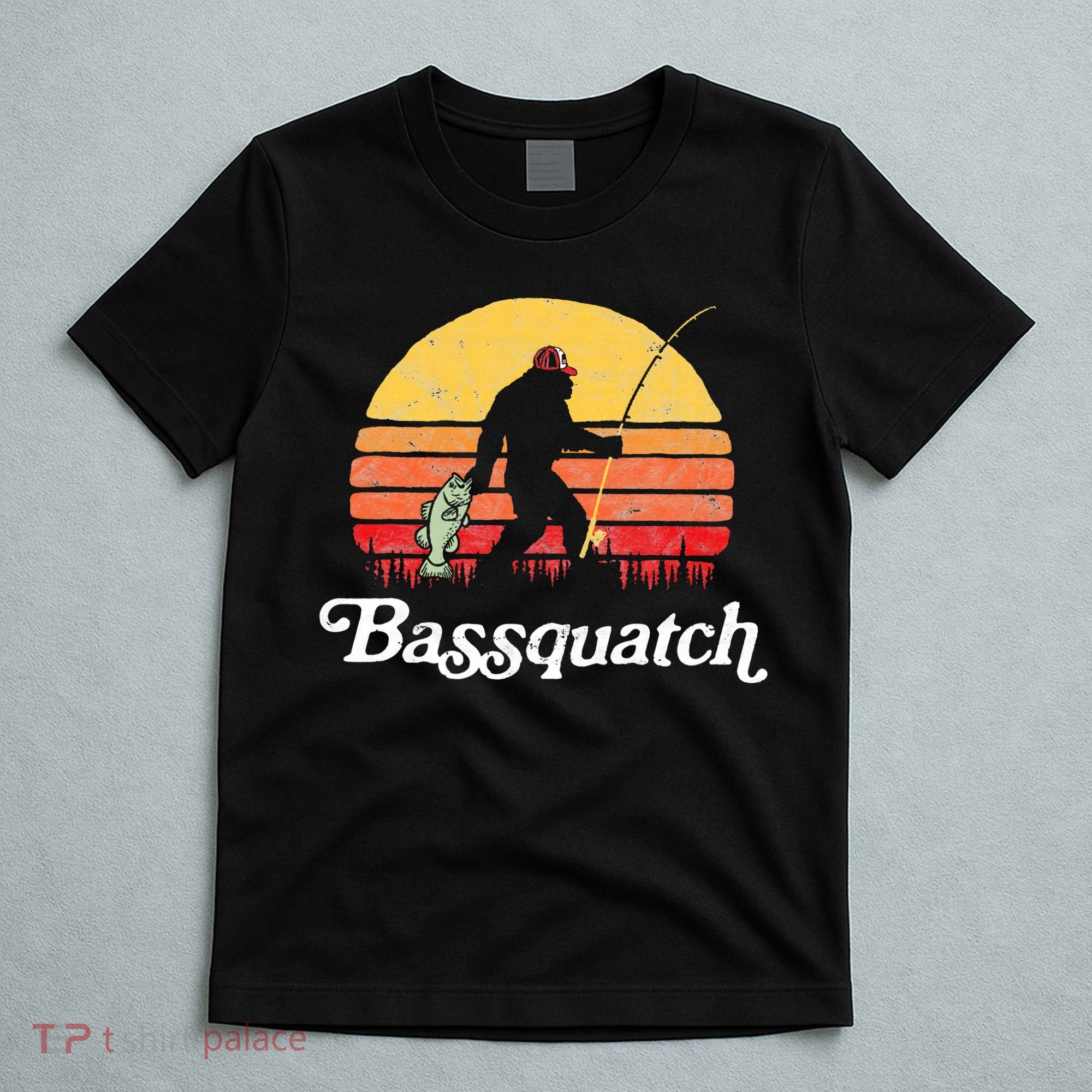 Bigfoot Fishing Shirt Funny Retro Sasquatch Dad T-Shirt