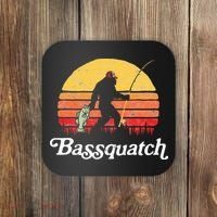 Bigfoot Fishing Shirt Funny Retro Sasquatch Dad Coaster thumb 0