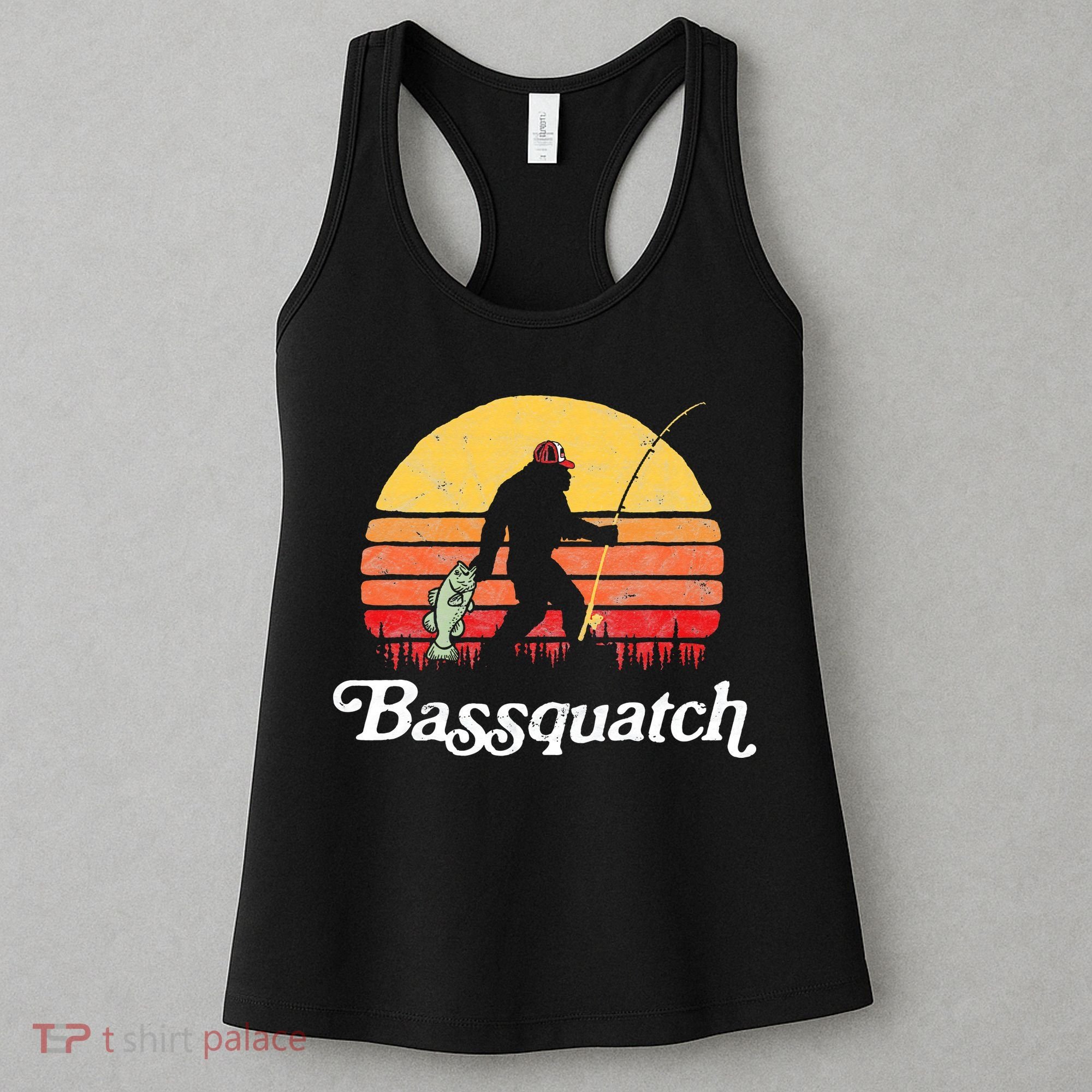 Bigfoot Fishing Shirt Funny Retro Sasquatch Dad Women's Tank Top