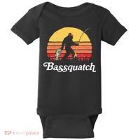 Bigfoot Fishing Shirt Funny Retro Sasquatch Dad Baby Bodysuit thumb 0