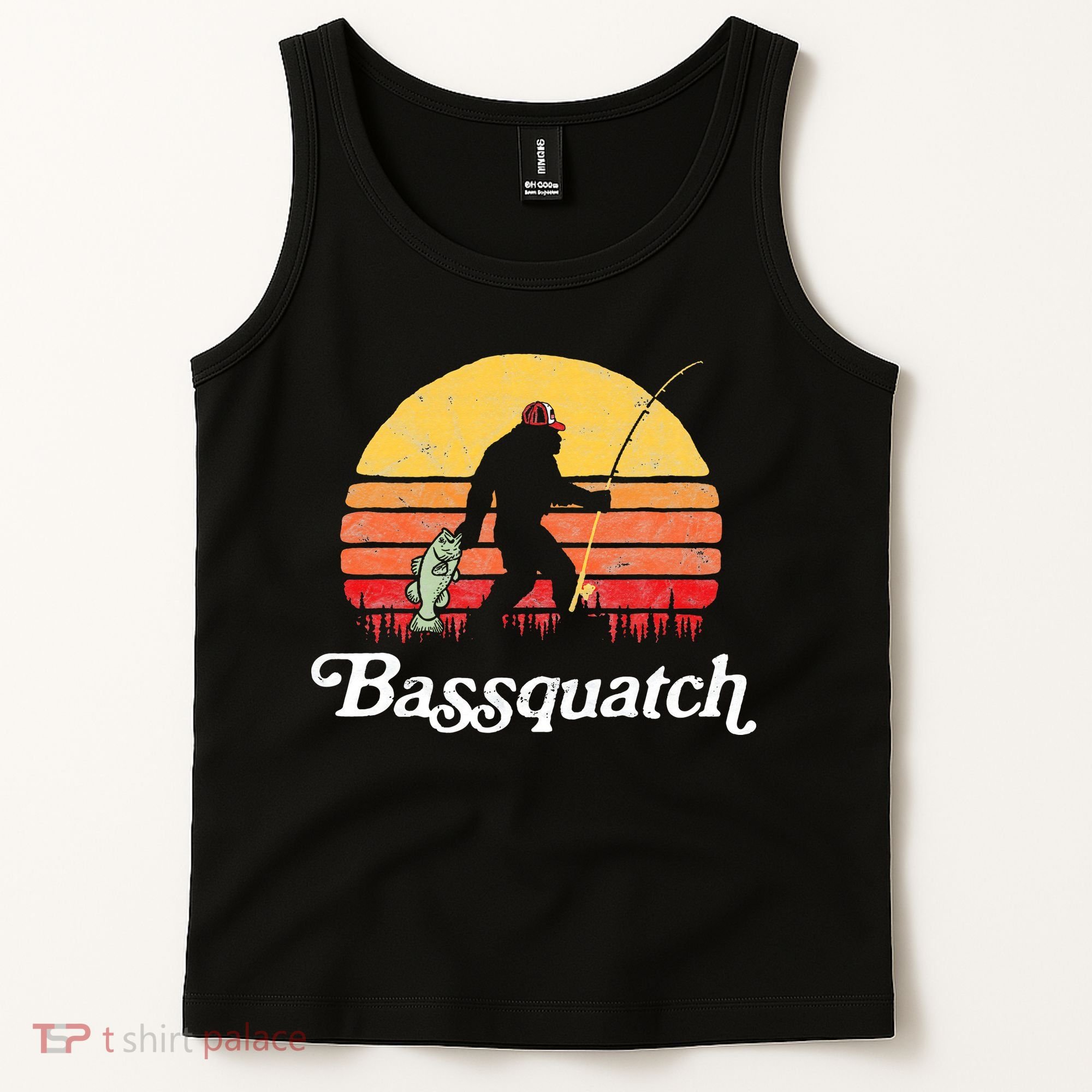 Bigfoot Fishing Shirt Funny Retro Sasquatch Dad Tank Top
