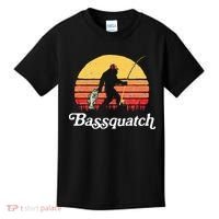 Bigfoot Fishing Shirt Funny Retro Sasquatch Dad Kids T-Shirt thumb 0