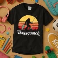 Bigfoot Fishing Shirt Funny Retro Sasquatch Dad Kids T-Shirt thumb 3