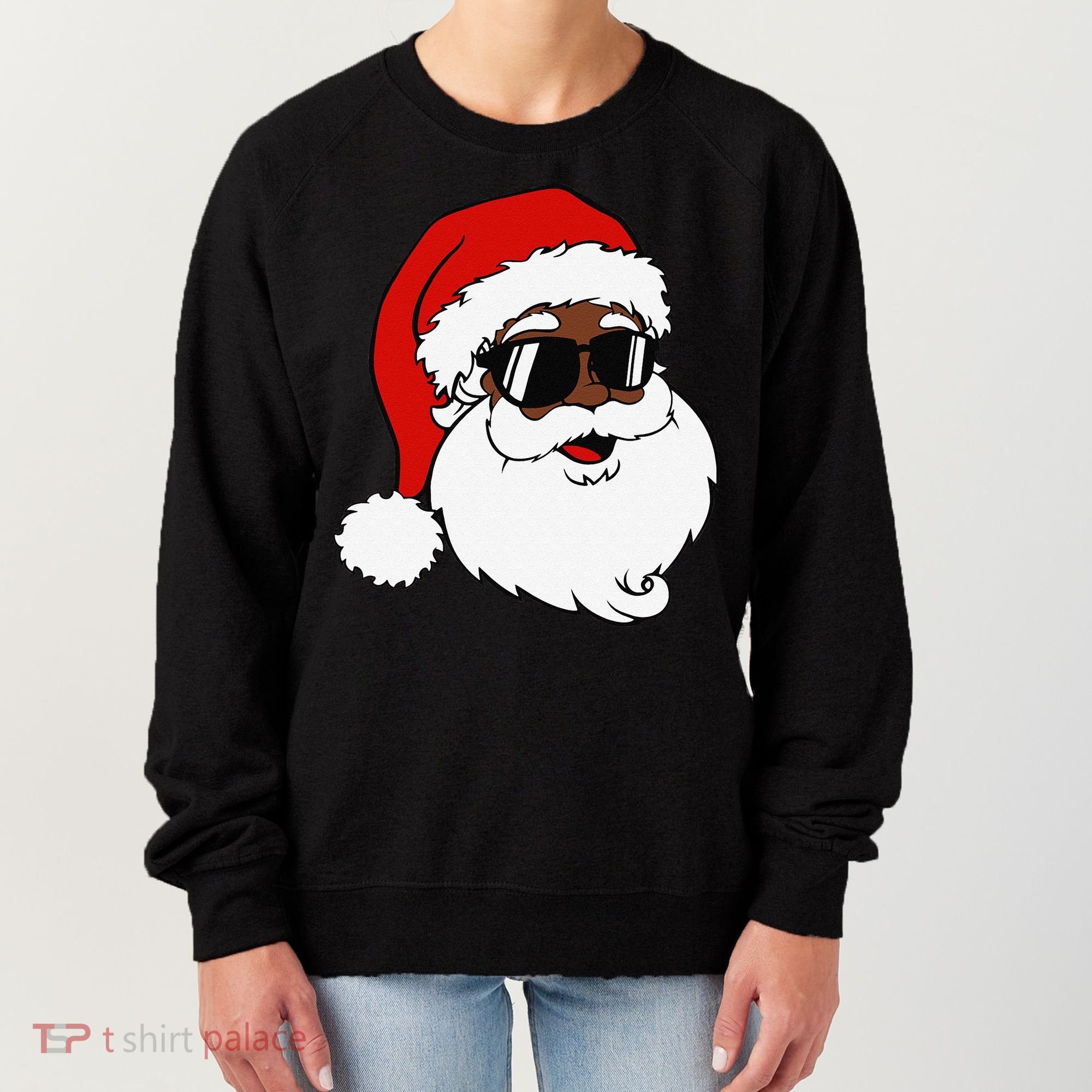 Black Funny Santa Claus Sunglasses Christmas Xmas Women's Sweatshirt