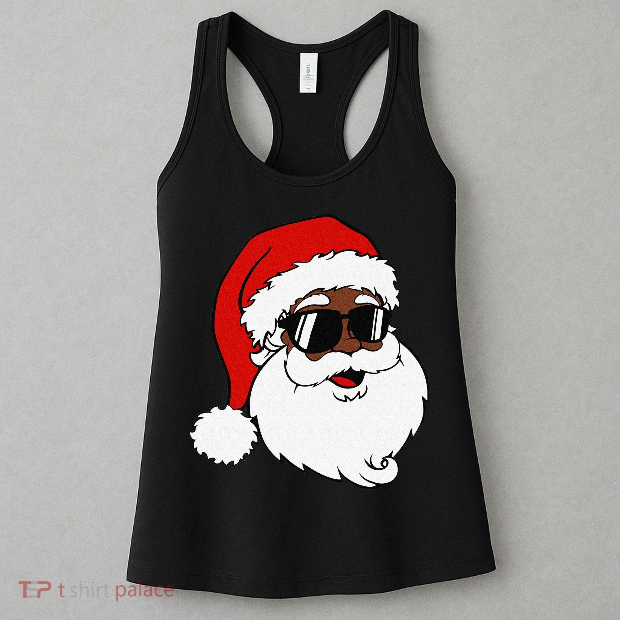 Black Funny Santa Claus Sunglasses Christmas Xmas Women's Tank Top