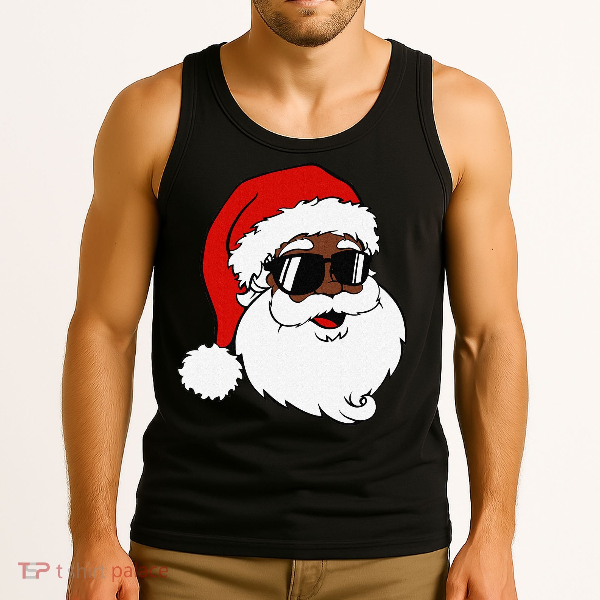 Black Funny Santa Claus Sunglasses Christmas Xmas Tank Top