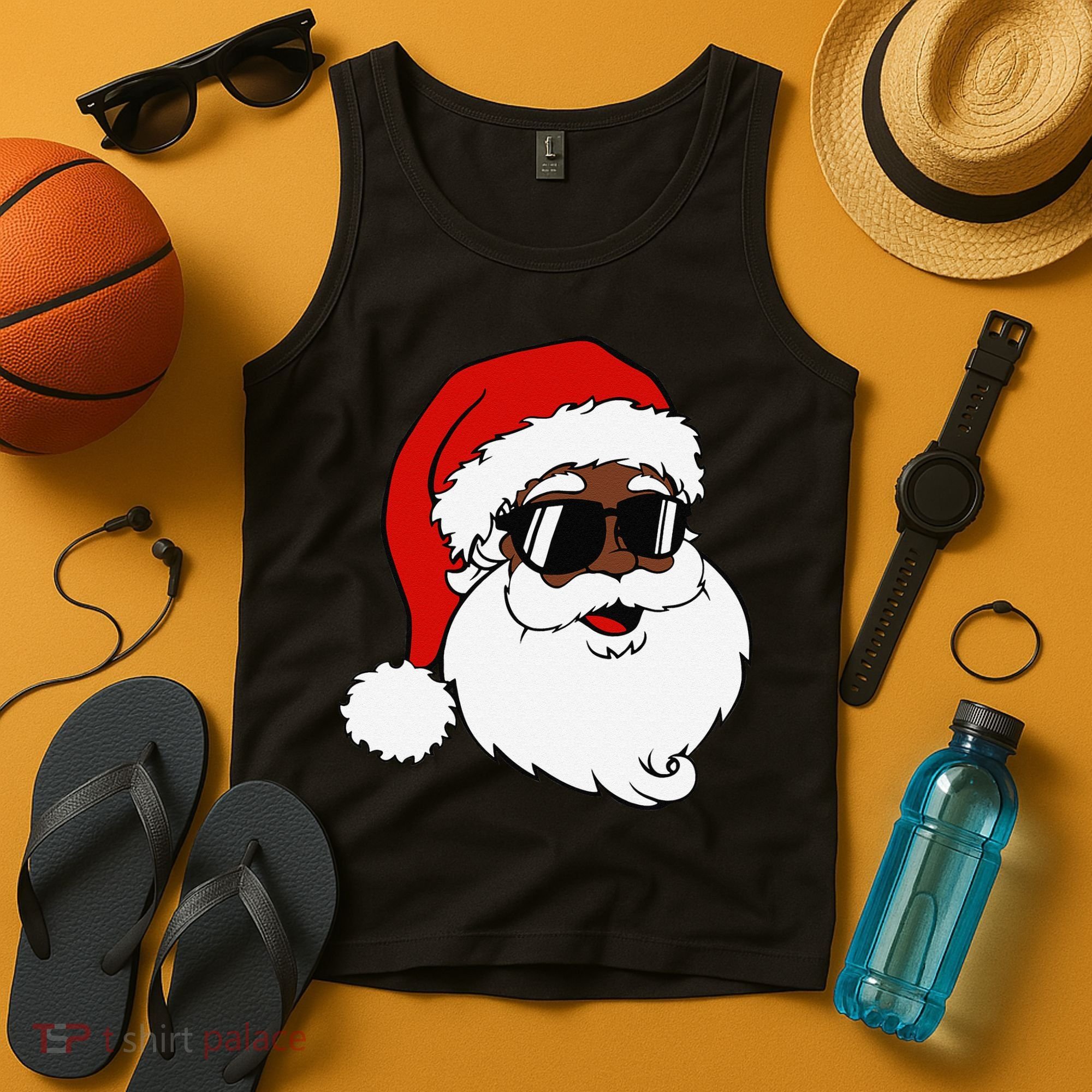 Black Funny Santa Claus Sunglasses Christmas Xmas Tank Top