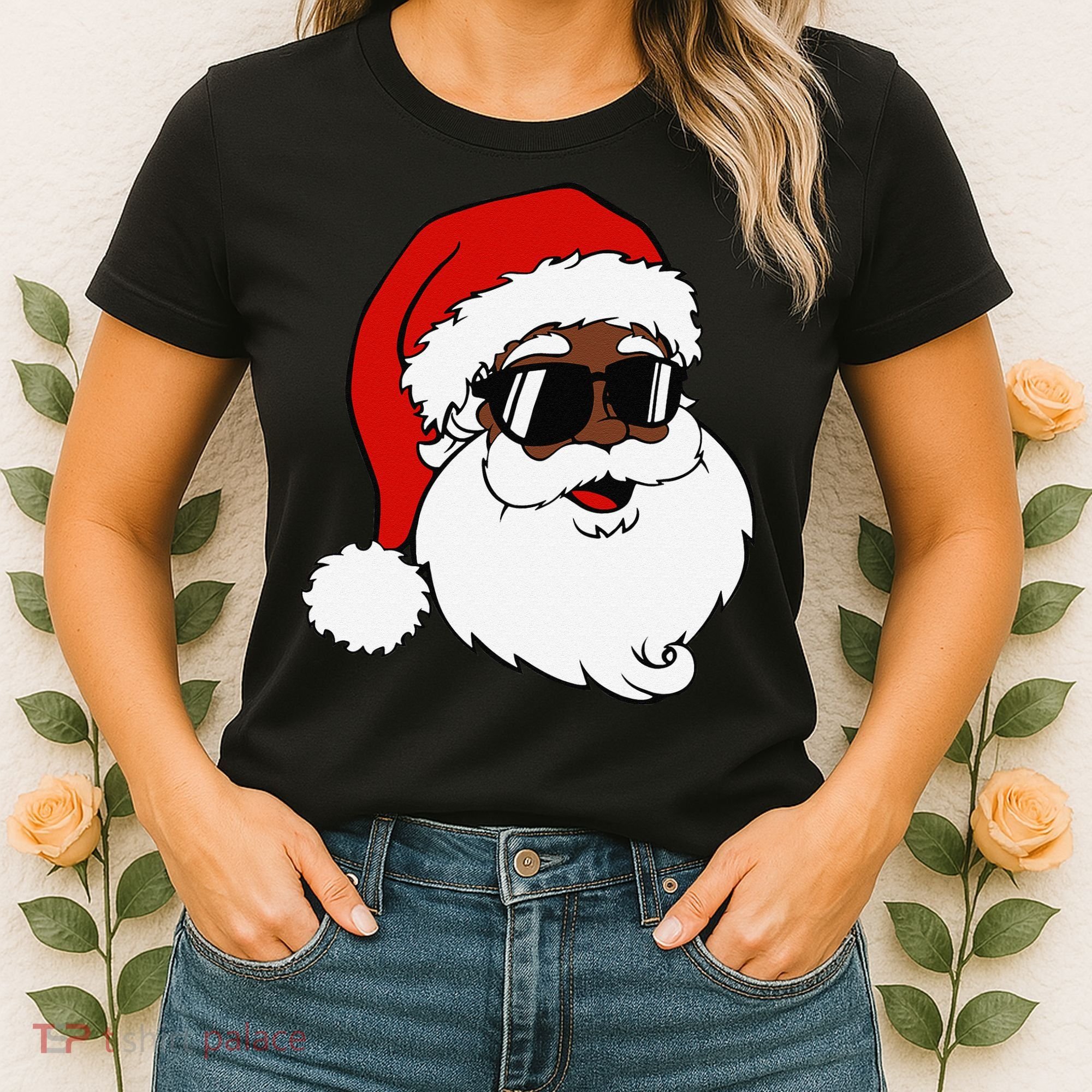 Black Funny Santa Claus Sunglasses Christmas Xmas Women's T-Shirt