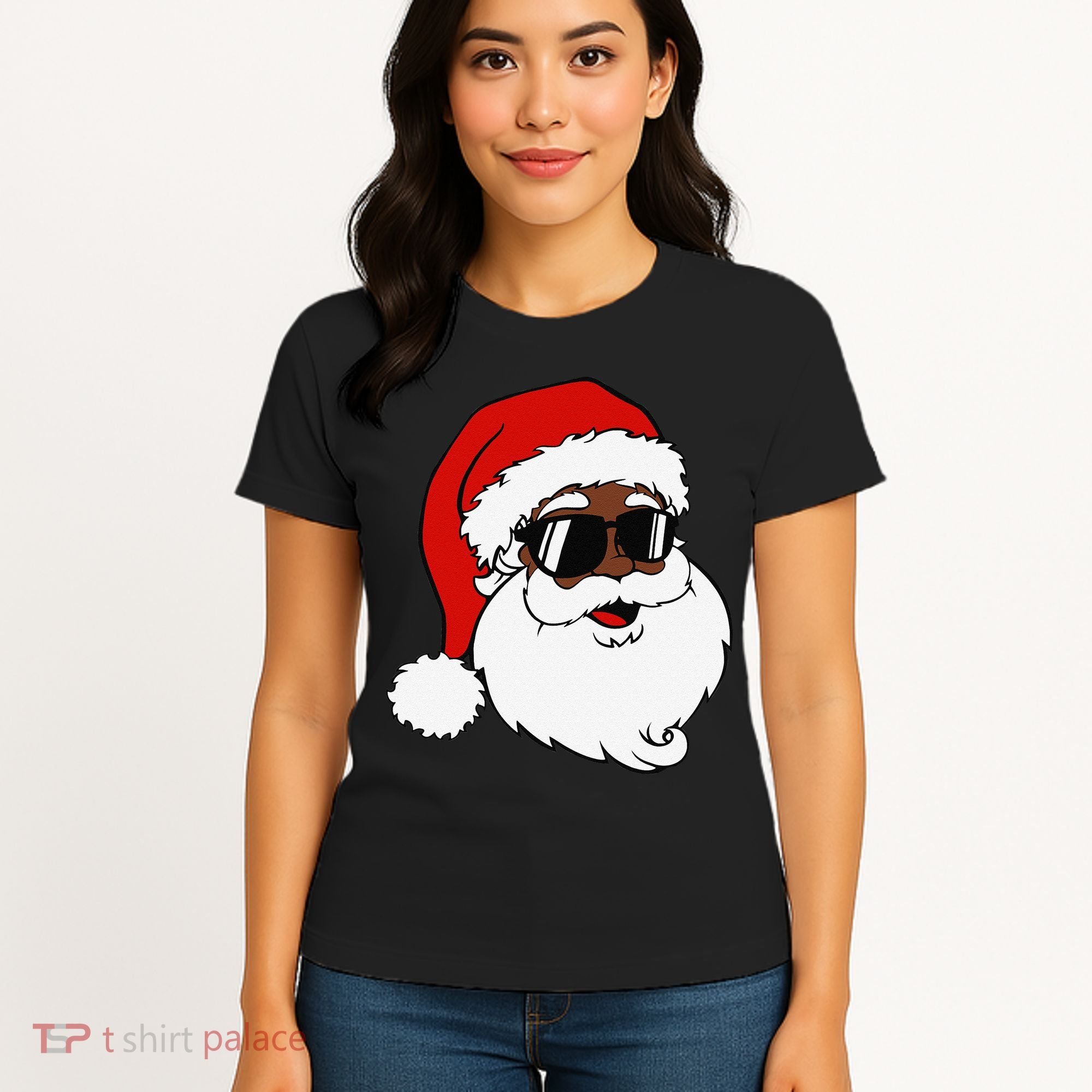 Black Funny Santa Claus Sunglasses Christmas Xmas Women's T-Shirt