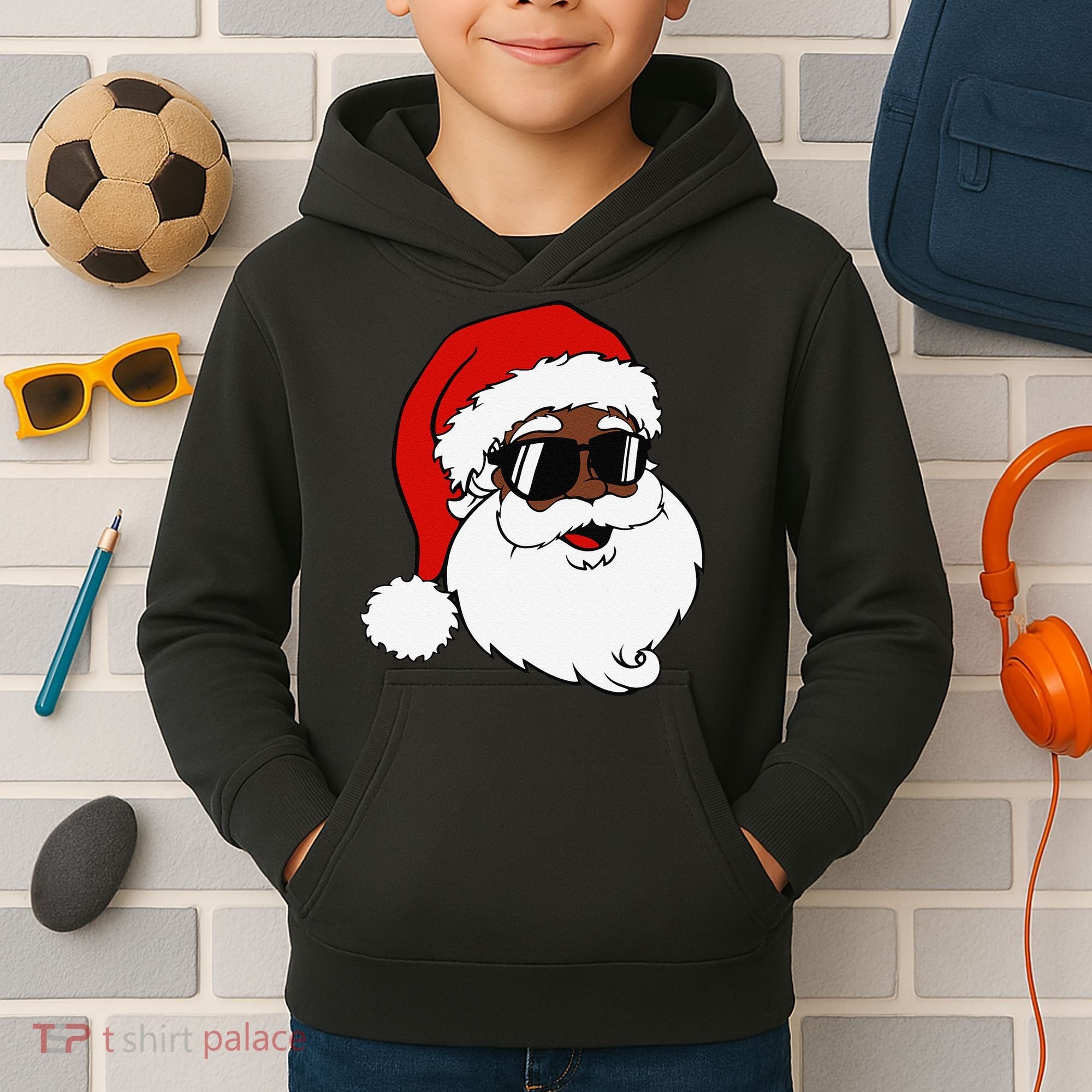 Black Funny Santa Claus Sunglasses Christmas Xmas Kids Hoodie