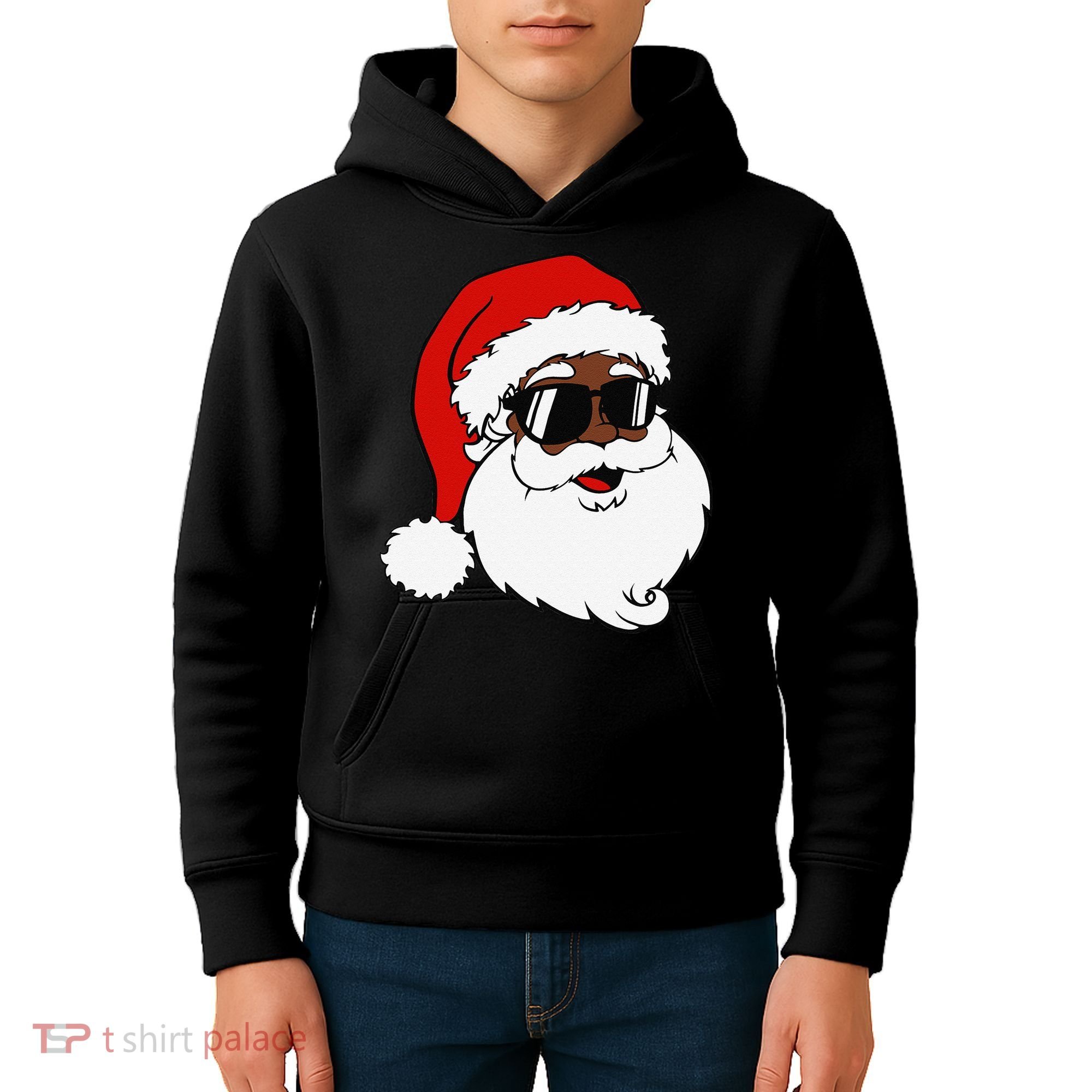 Black Funny Santa Claus Sunglasses Christmas Xmas Kids Hoodie
