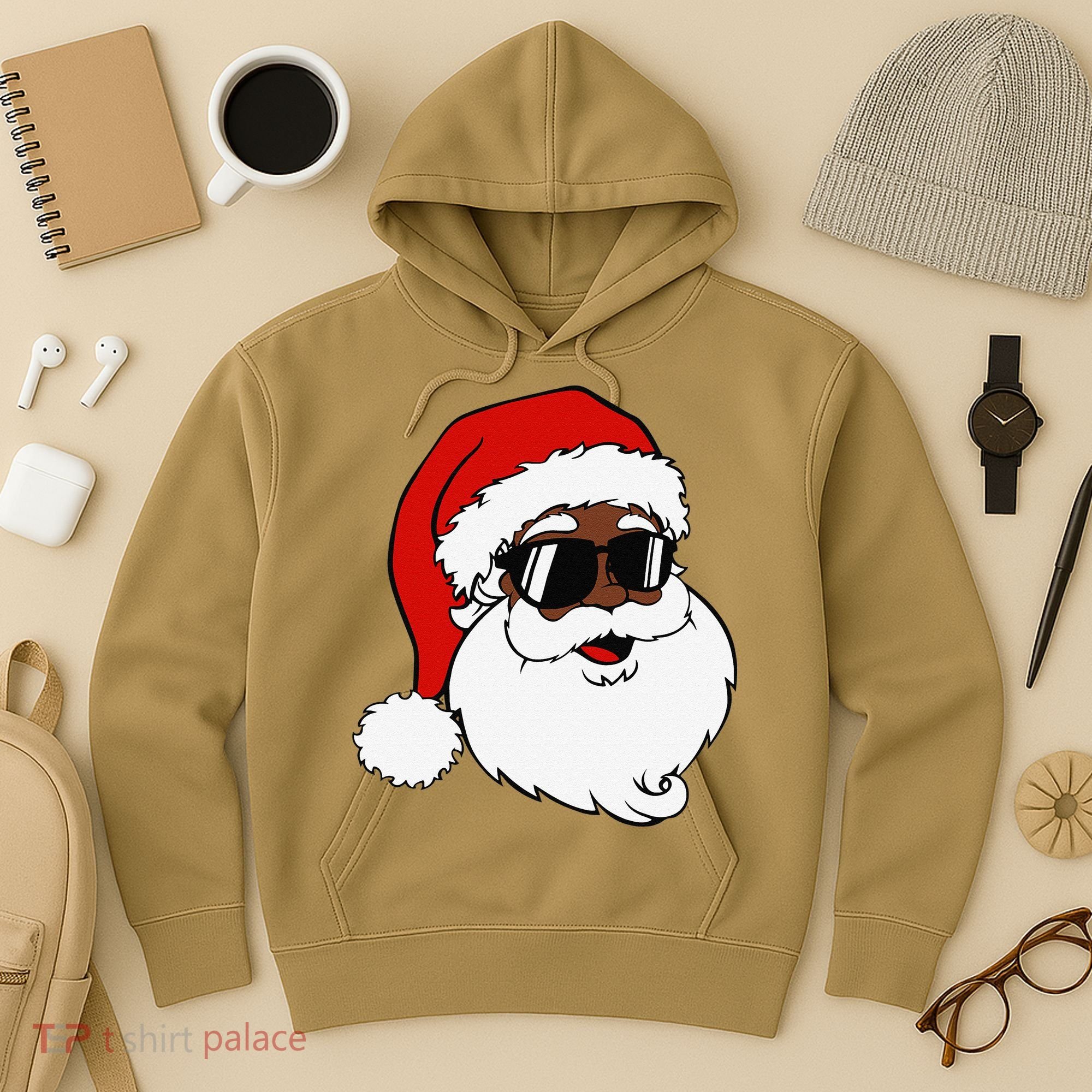 Black Funny Santa Claus Sunglasses Christmas Xmas Hoodie