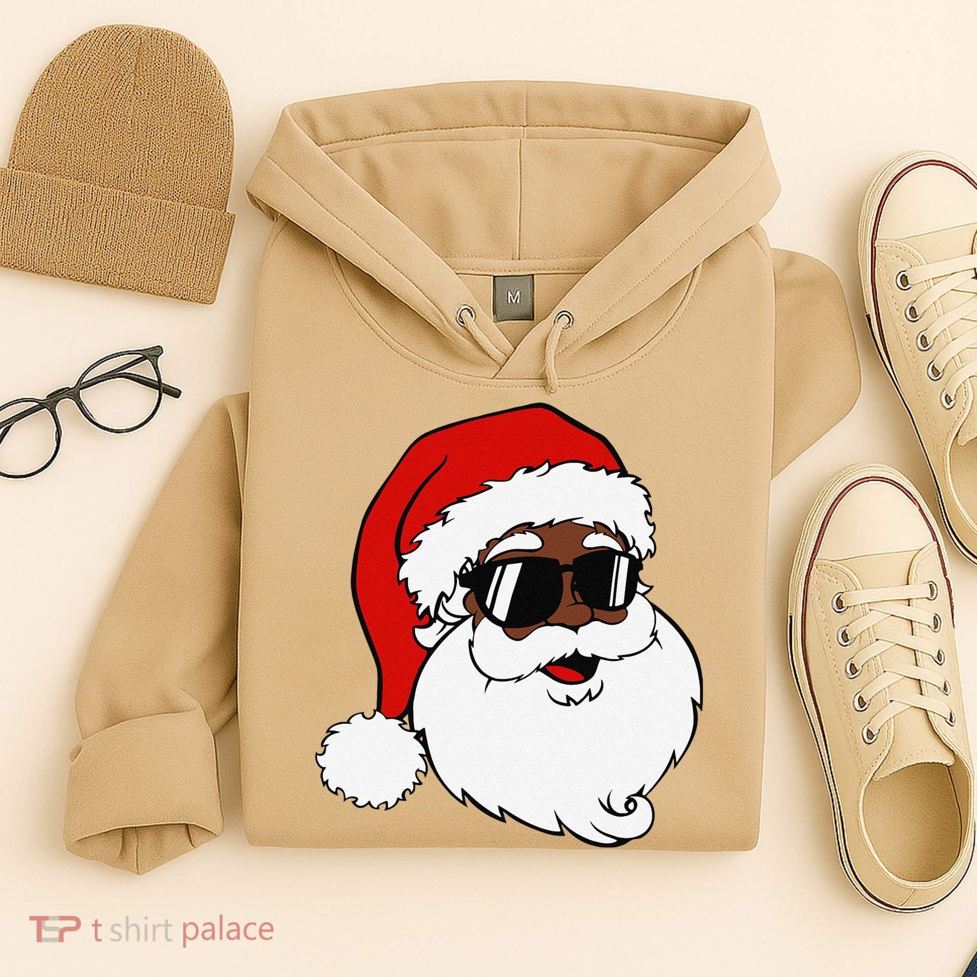 Black Funny Santa Claus Sunglasses Christmas Xmas Hoodie