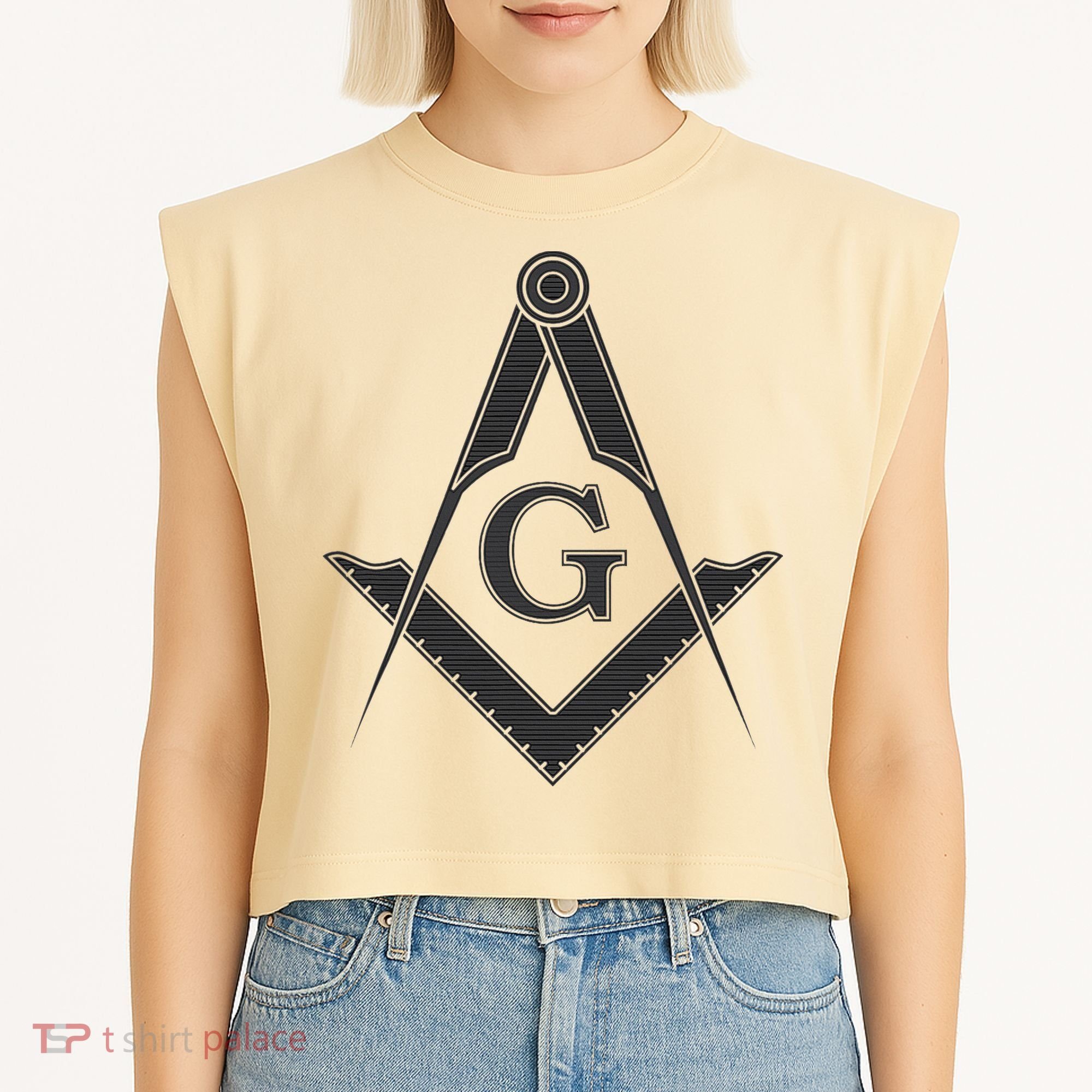 Black Freemason Square And Compass Master Mason Garment-Dyed Women's Muscle Tee
