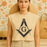 Black Freemason Square And Compass Master Mason Garment-Dyed Women's Muscle Tee thumb 4