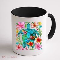 Boho Floral Turtle Save The Sea Turtle Ocean Animals Outfit Coffee Mug thumb 1