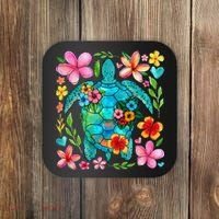 Boho Floral Turtle Save The Sea Turtle Ocean Animals Outfit Coaster thumb 0