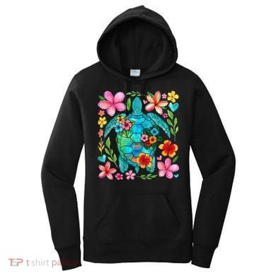 Boho Floral Turtle Save The Sea Turtle Ocean Animals Outfit Women's Hoodie