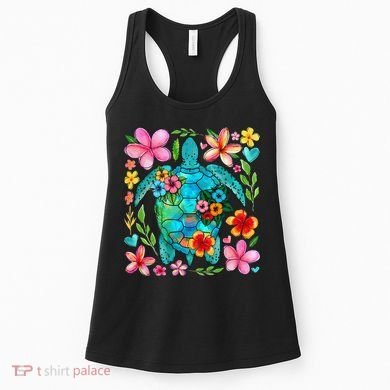 Boho Floral Turtle Save The Sea Turtle Ocean Animals Outfit Women's Tank Top