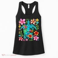 Boho Floral Turtle Save The Sea Turtle Ocean Animals Outfit Women's Tank Top thumb 0