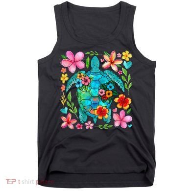 Boho Floral Turtle Save The Sea Turtle Ocean Animals Outfit Tank Top